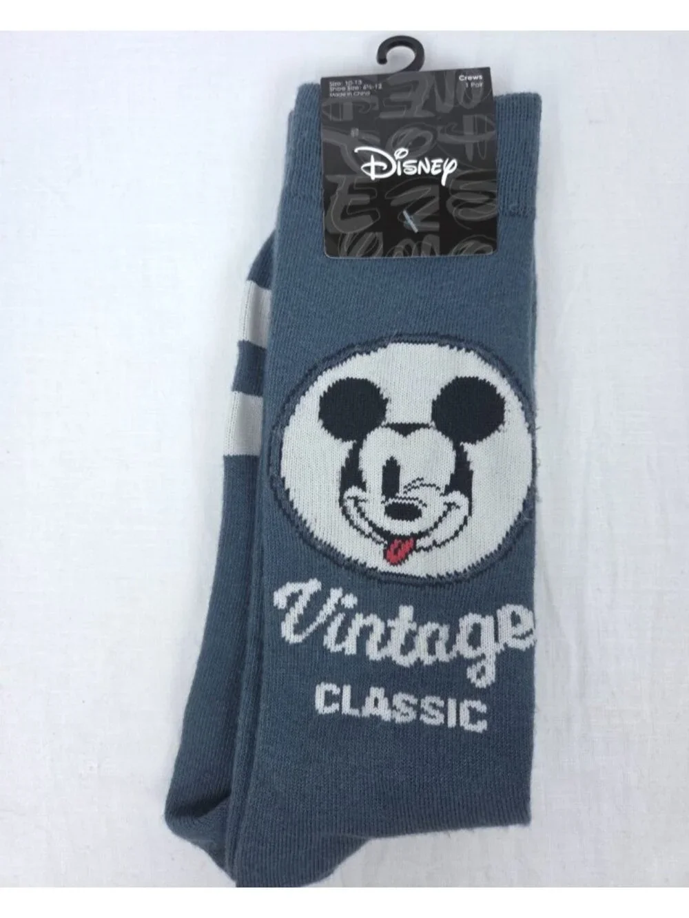 Disney Mickey Mouse Novelty Crew Socks Set (1-NWT Blue, 1-NWOT Gray) Size 10-13